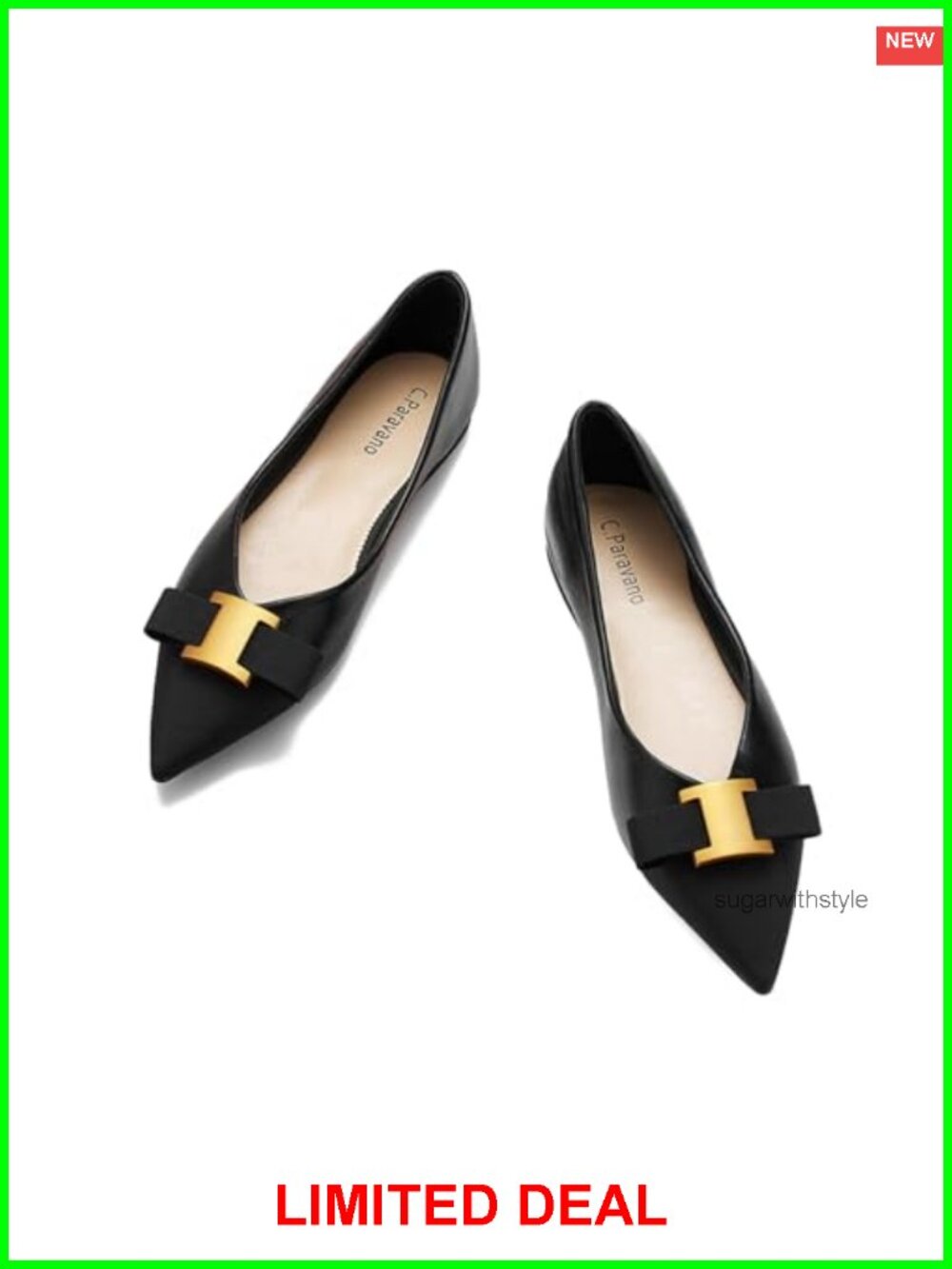C.Paravano Women's Pointed Toe Ballet Flats Lambskin Lining Memory Cushion